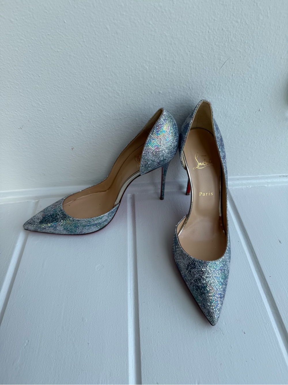 Christian Louboutin Iridescent Silver Glitter D'Orsay Pumps
